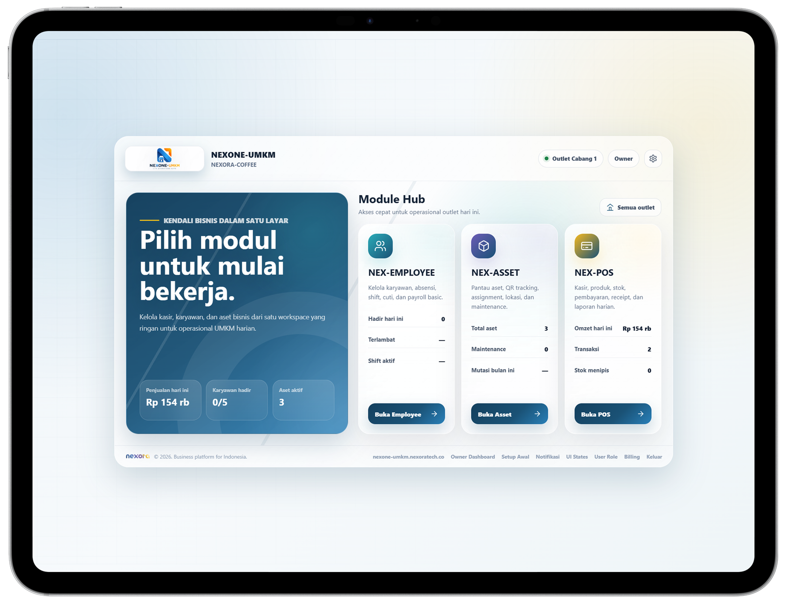 Tampilan Aplikasi NEXONE-UMKM di Tablet - Kasir dan Manajemen Bisnis
